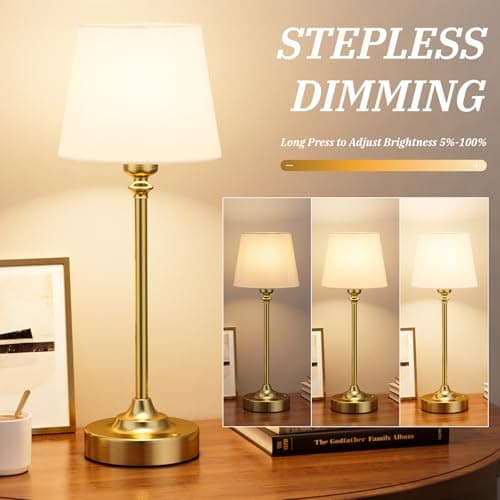 Cordless Table Lamp Rechargeable Gold - 1 Pack Brass 4000mAH Battery Operated Lamp for Decor, 3000K Stepless Dimming Touch Control Wireless Lamp for Bedroom, Dining Table, Counter, Living Room - Thumbnail 2