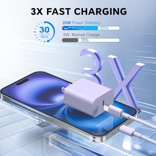 CXEVGBN Phone Chager Fast Charging, 2Pack 10FT 20W USB C Charger Block, Fast Charging Cord, Compatible with Phone17/17 Plus/16 Plus/16 Pro/16 Max/Phone 15/15 Max/Pad Pro - Purple and Yellow - Thumbnail 4