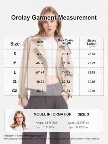 Orolay Women's Cropped Trench Coat Water Resistant Double Breasted Short Jacket Lightweight Summer Office Outerwear Black - Thumbnail 6