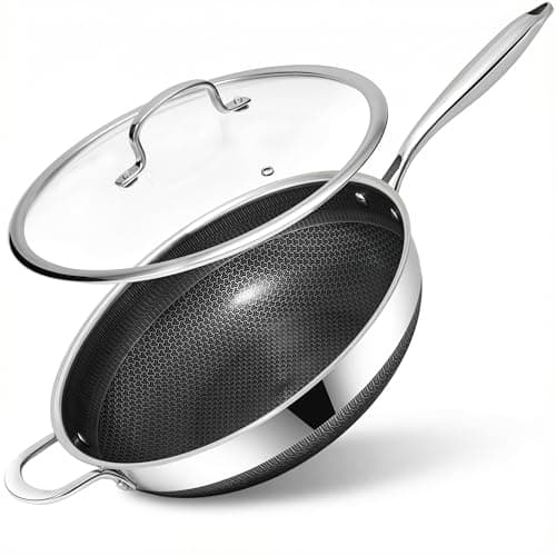 Tibbicc Wok Pan 12 Inch Non Stick Stainless Steel Woks & Stir-Fry Pans with Tempered Glass Lid, Stay-cooling Handle Non Toxic PFOA Free Chef's Pan, Dishwasher and Oven Safe All Cooktops Compatible - Image 1