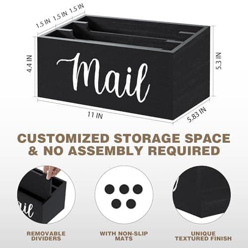 Mail Holder Countertop with 3-Slot, Mail Organizer for Desk with Removable Divider, Desktop Mail Basket Sorter Organizer, File Paper Letter Envelope Bill Holder for Office Home Entryway (Black) - Thumbnail 3