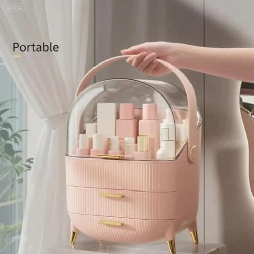 Bleutty Makeup Organizer with Drawers & Lid - Portable Large Cosmetic Storage Case for Vanity Countertop, Travel, Gift for Women, Girls, 11"×7"×15", Pink - Thumbnail 6
