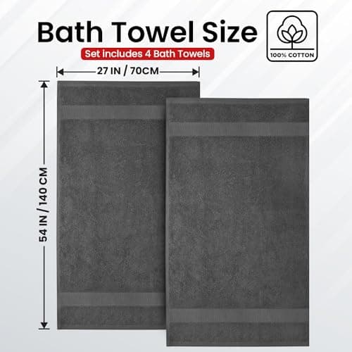 Infinitee Xclusives Luxury 100% Ring-Spun Cotton Bath Towels Set of 4 (27x54 inches) – Soft, Absorbent & Quick-Drying Towels for Bathroom, Gym, Spa & Hotel Use (Shadow Grey, Bath Towels) - Thumbnail 3