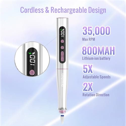 Denabuty Cordless Electric Nail Drill Machine, 13 in 1 Nail File Kit 35000RPM Professional Portable Rechargeable E File for Acrylic Polish Gel Removal Manicure Pedicure Set with 5 Speeds DN-2402 - Thumbnail 2