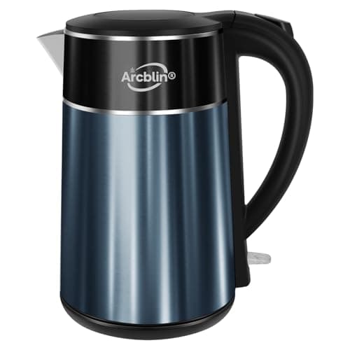 Electric Kettle 1.8L, 1350W Fast Boiling Tea Kettle and Hot Water Boiler, Double Wall Cool Touch Design with 100% Stainless Steel Interior, Auto Shut-Off & Boil-Dry Protection, Black and Navy Blue - Image 1