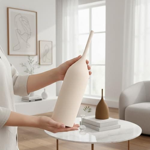 DecoVlog Ceramic Vases Set of 2, Modern Boho Vases for Centerpiece Decor, Matte Minimalist Neutral Vases for Home Decor, Living Room, Bookshelf, and Entryway Table Decor (Multicolor-2) - Thumbnail 4