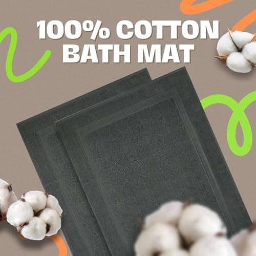 Infinitee Xclusives Premium Cotton Grey Bath Mats –Pack of 2, (34x22 Inches) [Not a Bathroom Rug] Ultra Soft and Super Absorbent Floor Mat, Machine Washable (Shadow Grey, Towel Bath Mats) - Thumbnail 5