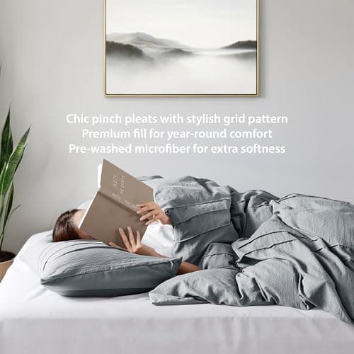 Regency Heights Queen Size Comforter Set Blue Grey, 3 Pieces Bedding Set, Ultra Soft Prewashed Bed Set, Pinch Pleat All Seasons Lightweight Comforter and Shams - Thumbnail 4