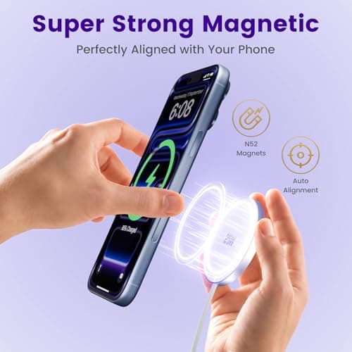 25W Magnetic Wireless Charger: Qi2.2 Qi2 Fast Charging Pad for iPhone 17 16 15 14 13 12 Pro Max, Samsung Galaxy S26 S25, Google Pixel 10, AirPods-Slim Portable for Travel Bedside Office-White 2 Pack - Thumbnail 6