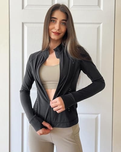 Stelle Women's Zip Up Jackets Lightweight Athletic Running Jacket Workout Slim Fit Yoga Track Clothes with Thumb Holes(Charcoal,M) - Thumbnail 3