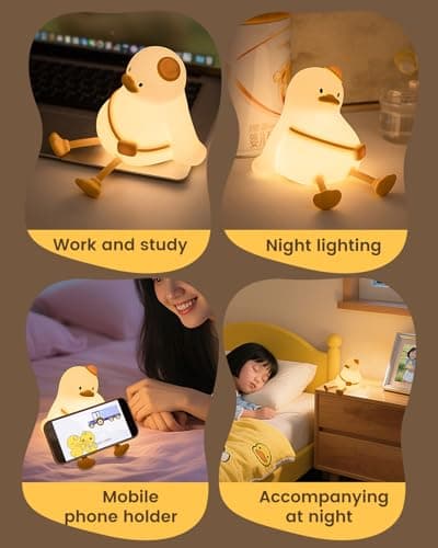 joyful xinghai Kids Night Light Duck Design, Silicone Tap Control Bedside Lamp with Time Auto-Off, Cute Portable LED Nursery Light for Baby, Toddler, Bedroom - Thumbnail 6