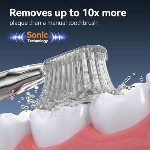 JTF Sonic Electric Toothbrush for Adults: 6 Brush Heads, 3 Brushing Modes, 2-Min Smart Timer, IPX7 Waterproof and Tongue Scraper, Deep Cleaning & Whitening, Rechargeable Toothbrush for Teeth & Braces - Thumbnail 4