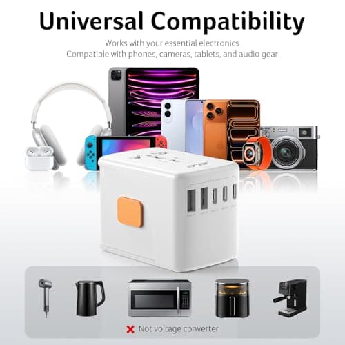 Acer Universal Travel Plug Adapter - International Power Adapter with 5 USB Ports (3 USB C) 5.8A, Worldwide Outlet Charger for USA to European UK France Germany Spain, Type C/E/F/G/I/L/A, White - Thumbnail 6