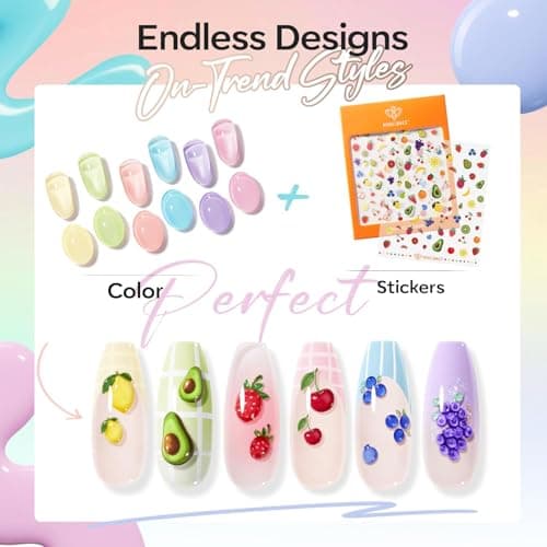 modelones Pastel Gel Nail Polish Set, Hema Free Macaron Gel Polish Set Light Pink Pastel Yellow Purple Baby Blue Green 6 Colors 2026 Spring Easter Summer Nails with Fruit Theme Stickers LED Mani Gift - Thumbnail 4
