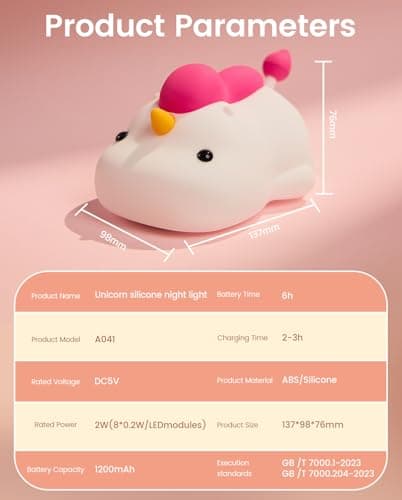 joyful xinghai Unicorn Night Light for Kids, Soft Silicone Tap Control Lamp with 30-Min Auto-Off Timer, Rechargeable Portable LED Bedroom Bedside Light for Baby Nursery Toddler - Thumbnail 5