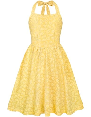 Summer Dresses for Teens 12-14 Kids Spring Floral Halter a Line Dress Junior Elegant Special Occasion Homecoming Short Dresses Butter Yellow - Image 1