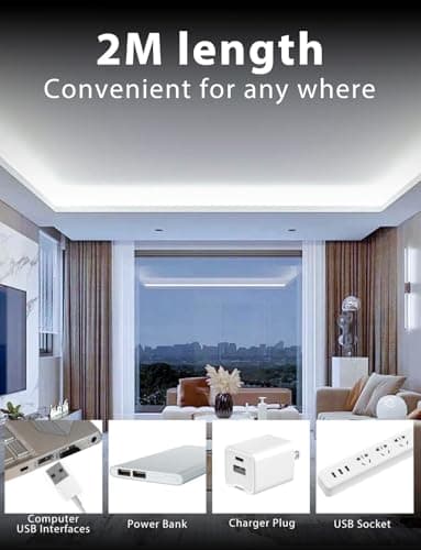 DAYBETTER 6.56ft White LED Strip Light, 6500K Ultra Bright USB-Powered Tape Light, Flexible Cuttable Design with 120 LEDs for Bedroom, Kitchen, Mirror, Home Decoration - Thumbnail 2