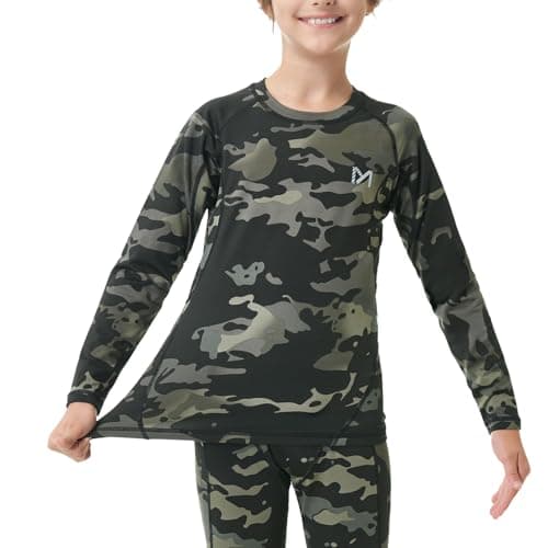 MEETYOO Youth Boys Compression Thermal Shirt Long Sleeve Fleece Undershirt Football Baseball Soccer Base Layer Top for Ski Black Camouflage - Image 1