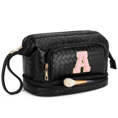 Telena Makeup Bag Large Capacity Travel Cosmetic Bags Double Layer Portable Make Up Bag for Women Black-A - Image 1