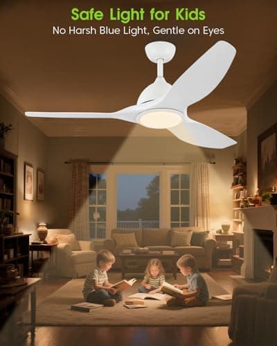Vaczon 52 Inch White Ceiling Fans with Lights and Remote, Modern White Ceiling Fan with Light, Indoor & Outdoor Ceiling Fan for Bedroom Living Room Patio with 3CCT Dimmable, Quiet DC Motor, 6 Speeds - Thumbnail 6