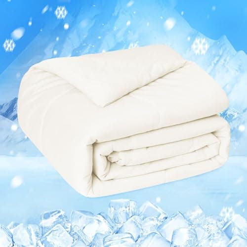 HOMFINE Cooling Comforter Queen Size, Beige Summer Cooling Blanket for Hot Sleepers and Night Sweats, Japanese Double-Sided Cold Tech Fabric Q-Max 0.45, Soft Breathable Silky Smooth Lightweight