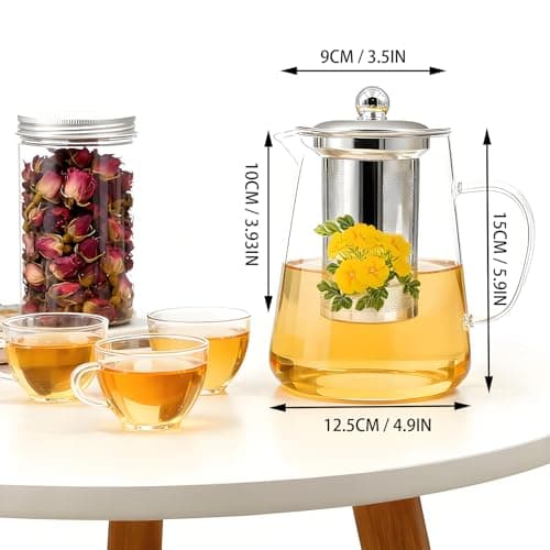 Flower Tea Pot Set Glass Teapot Stovetop Gift, 32OZ High Temperature Resistant Borosilicate Clear Tea Kettle with Infuser as Tea Lover Gifts Uesd for Home&Office Decor - Thumbnail 2