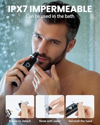Ginity Ear & Nose Hair Trimmer with LED Display for Men Women,Painless USB Rechargeable Eyebrow & Facial & Nose Hair Trimmer Clipper,Professional IPX7 Waterproof Dual Edge Blades - Thumbnail 4
