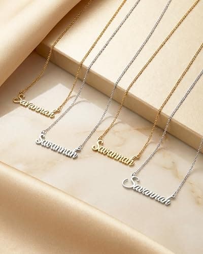 bccpnl Personalized Name Necklace — 18K Gold Plated Nameplate, 14 Fonts, Includes Custom Icon, Necklace Gift for Girl/Women/Mom (Birthday, Mother’s Day). - Thumbnail 5