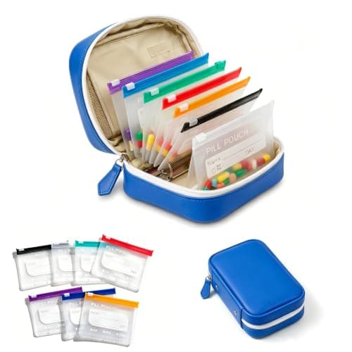 NeLiangIA Royal Blue Weekly Pill Organizer, Waterproof Travel Medicine Organizer with 7 Color Pouches, Pastilleros para Medicamentos, Portable Travel Pill Organizer for Daily & Trip Use