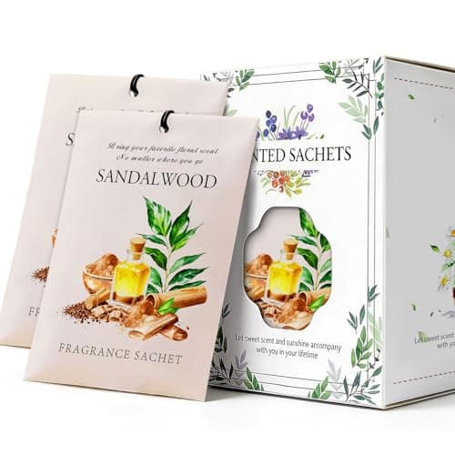 HOMELLAX Sandalwood Scented Sachet Bags - 12 Pack Drawer & Closet Freshener, Long Lasting Odor Eliminator for Wardrobes, Cars & Storage, Home Fragrance Air Freshener Sachets - Image 1