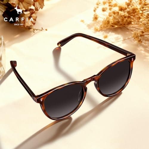 CARFIA Acetate Polarized Sunglasses for Women Trendy Retro Sun Glasses Gray Gradient Lenses - Thumbnail 4