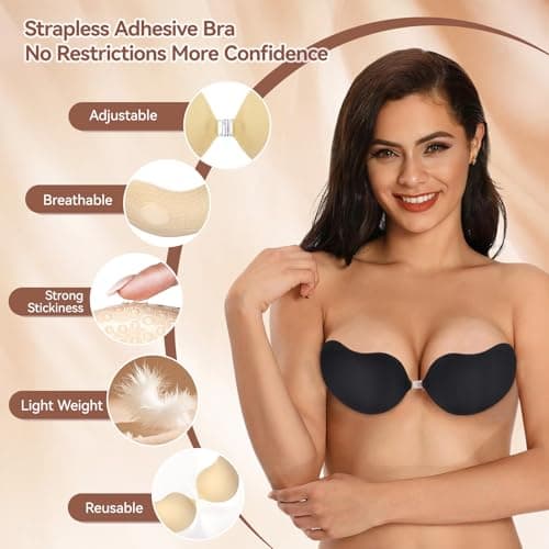 Invisible Sticky Bra Strapless Adhesive Bras Silicone Stick on Push Up Seamless Reusable Backless Bra for Women 2Pack - Thumbnail 3