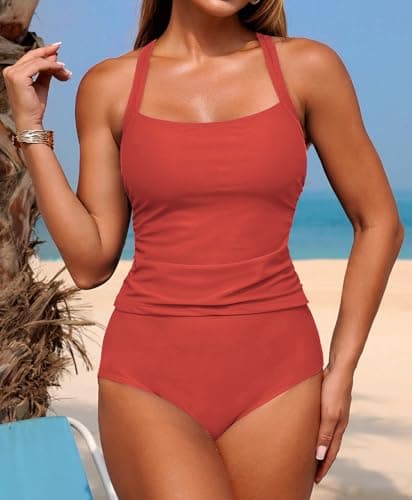 ZAFUL Swim Suit for Women 2025 Two Piece Swimsuit Womens Tankini Bathing Suits Tummy Control High Waist Swimwear for Women Coral Pink S - Thumbnail 2