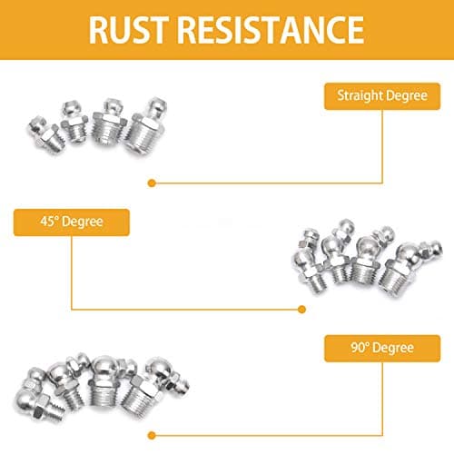 VIGRUE 245Pcs SAE & Metric Grease Fittings Assortment Kit, 1/4-28 1/8-27 M6 M10 Zerk Grease Fittings in Straight, 45, 90 Degree for Grease Gun - Thumbnail 4