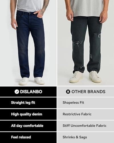 DISLANBO Men's Wide Leg Baggy Jeans for Men Loose Fit Denim Pants Hip Hop Skater Carpenter Jeans Y2K Streetwear Dark Blue(Grey) - Thumbnail 6