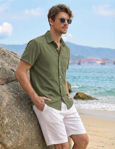 ZAFUL Mens Shirt Mens Button Down Shirt Business Casual Outfits Breathable Lightweight Green XXL - Thumbnail 5