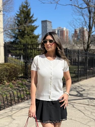 GRACE KARIN White Cardigan for Women, Short Sleeve Button Sweater, Business Casual Outfits for Women Ivory S - Thumbnail 3