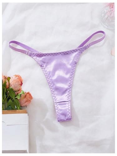 SHENHE Women's 4 Pack Satin G String Thongs Low Rise Silky Sexy Thongs Panties Underwear Black Blue Red Purple Large - Thumbnail 5
