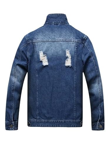 Huang's Men's Denim Jacket with Distressed Ripped Details Classic Fit Non - Stretch Fabric Cool Stylish Caual Coat (US, Alpha, XX-Large, Regular, Regular, Y118) - Thumbnail 2