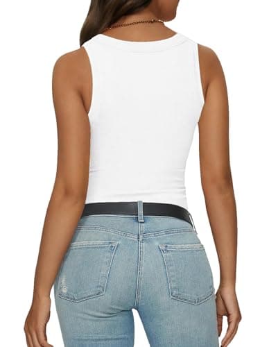 C.O.Z.Y Tank Tops for Women Ribbed Racerback Top Shirts High Neck Tank Casual Slim fit Basic Summer Tops White M - Thumbnail 5