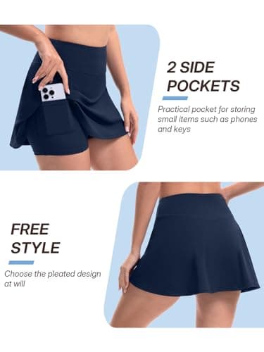 DLOODA Golf Skorts for Women with Pockets Inner Shorts Tennis Skirt High Waisted Athletic Skorts Workout Pickleball,Navy Blue,Small - Thumbnail 5