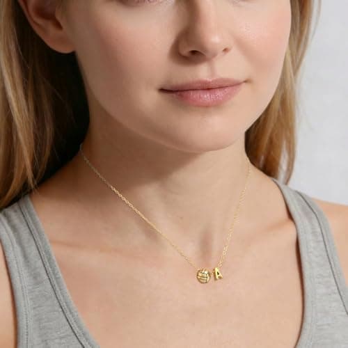 LUIOUS Volleyball Initial Necklace for Women - A-Z Letter Design, March Madness & Easter Gift, Cute Accessory for Volleyball Lovers (J) - Thumbnail 2