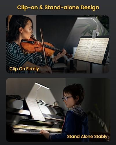 Glocusent Music Stand Light, Clip on Piano Lamp with 3 Colors & 5 Brightness Levels,USB-C Rechargeable Piano Light, Lasts up to 140 Hrs, Perfect for Piano & Piano Teacher Gift - Thumbnail 5