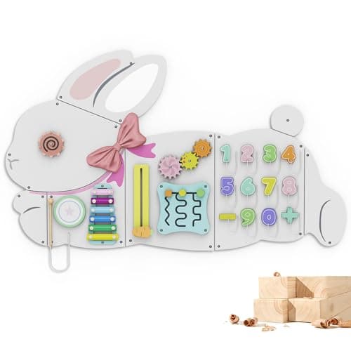BlueWood Wooden Wall Busy Board Panels, Toddler Learning Activity Center, Montessori Philosophy Sensory, Educational Toys, Conducive to All-Round Development - Rabbit