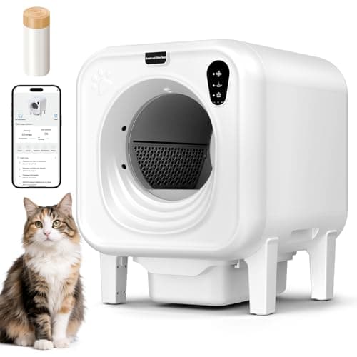 TOPNOTCH GENERAL Self Cleaning Litter Box, Extra Large Automatic Cat Litter Box Self Cleaning for Multiple Cats, App Control, Safety Protection, Ultra-Quiet,Includes Trash Bags,White - Image 1