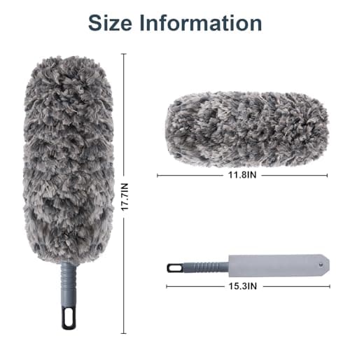Lint Free 16.8'' Hand Duster,Microfiber Duster with Reusable and Washable Dusting Head for Household Cleaning,Furniture,Car (Black&Grey) - Thumbnail 5