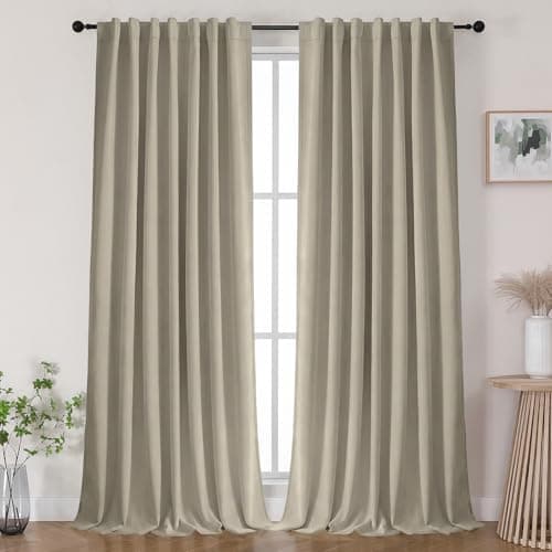 Joydeco Black Out Curtains 72 Inch Long - 100% Blackout Living Room Curtain 2 Panels, Rod Pocket & Back Tabs Thermal Insulated Window Drapes for Bedroom (Linen,52" Wx72 L) - Image 1