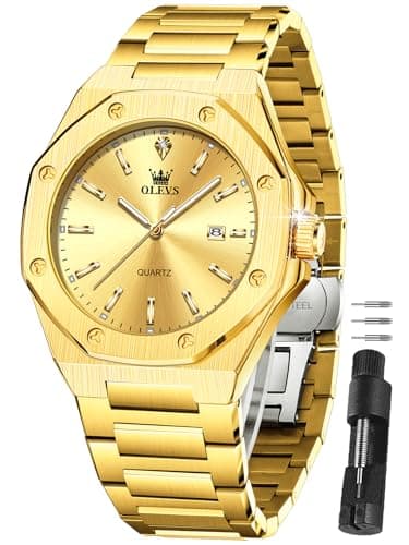 OLEVS Watch Men Gold Watches for Men Luxury Mens Gold Watch Stainless Steel Big Face with Date Dress Waterproof Stylish Minimalist Men's Watches Relojes para Hombres - Image 1