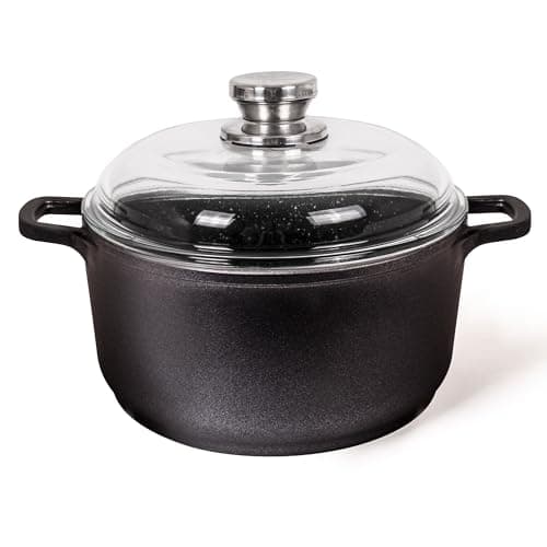 BergHOFF EuroCAST 11" Nonstick Stock pot 7qt., Glass Lid with Built-in Strainer, Induction Ready,Oven Safe