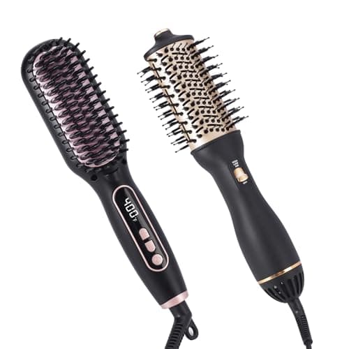 Hupifaz Blow Dryer Brush & Straightener Brush Set, Ionic Styler and Heated Hair Tool, Straightening Brush for Quick, Smooth Styling and Hair Dryer Brush for Effortless Volume